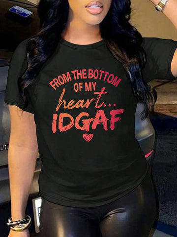 Slayr Women's Short-Sleeved T-Shirt With Printed Slogan And Heart Crew Neck Top