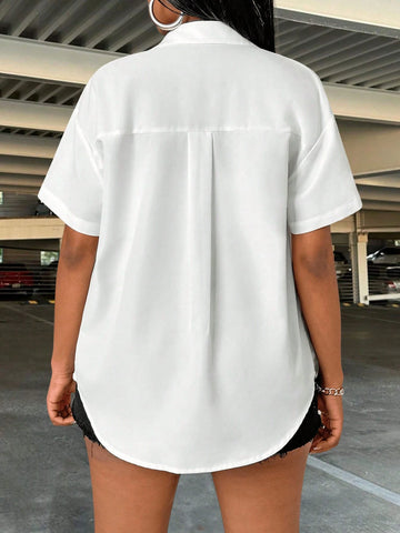 Slayr Women's Short Sleeve Letter Printed Casual Summer Shirt