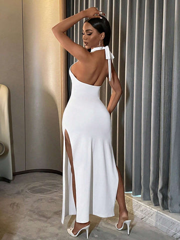 Women's Side Slit Halter Neck Dress