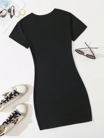 Women's Simple Printed Round Neck Short Sleeve Dress