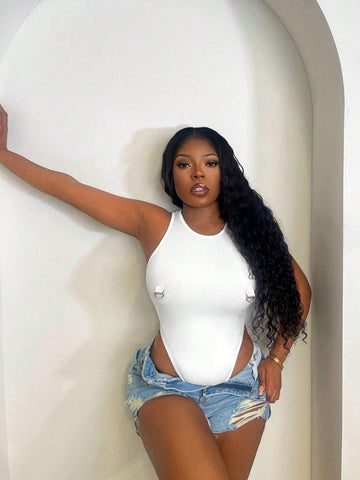 Women's Simple Solid Color Sleeveless Bodysuit