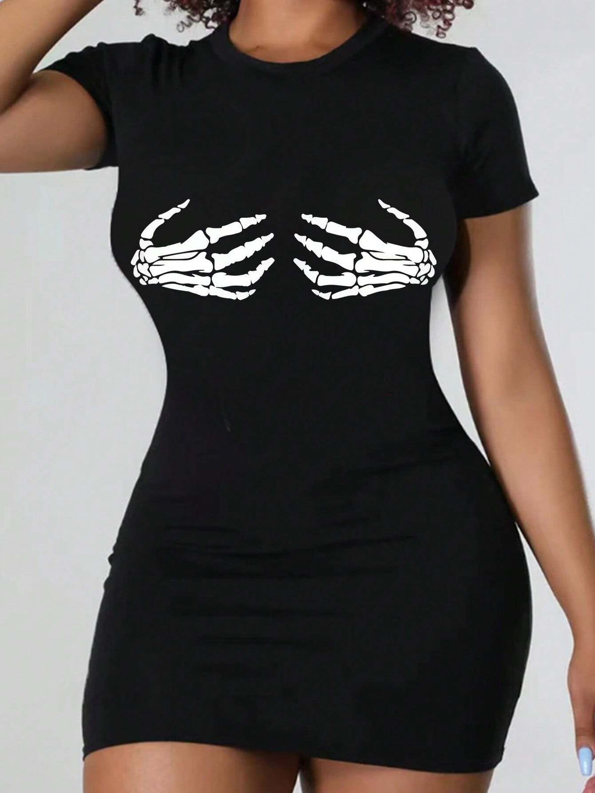 Women's Skeleton Hand Print Bodycon Dress