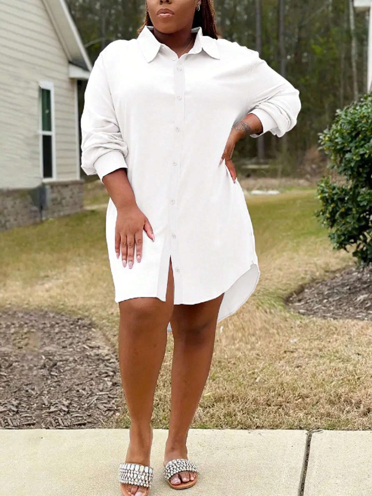 Women's Solid Color Casual Drop-Shoulder Shirt Dress