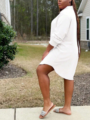 Women's Solid Color Casual Drop-Shoulder Shirt Dress