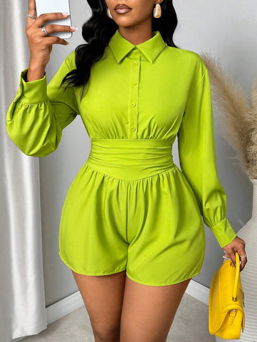 Women's Solid Color Long Sleeve Romper