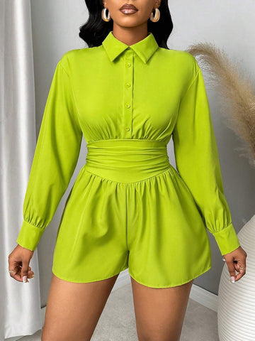 Women's Solid Color Long Sleeve Romper