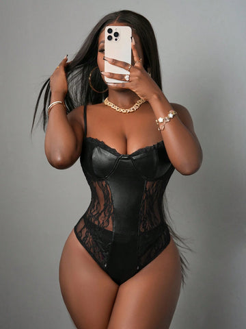 Women's Solid Color Sexy Lingerie With Beautiful Lace Patchwork