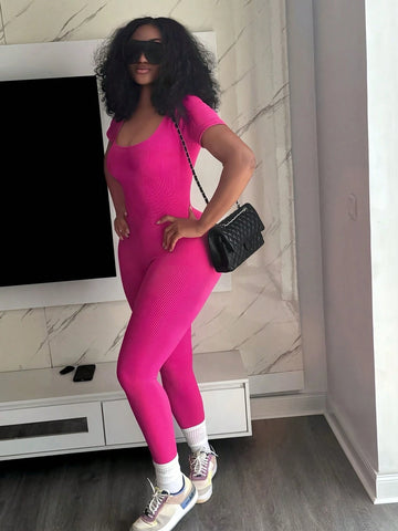 Women's Solid Color Minimalist Daily Short Sleeve Jumpsuit