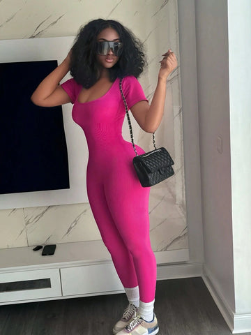 Women's Solid Color Minimalist Daily Short Sleeve Jumpsuit