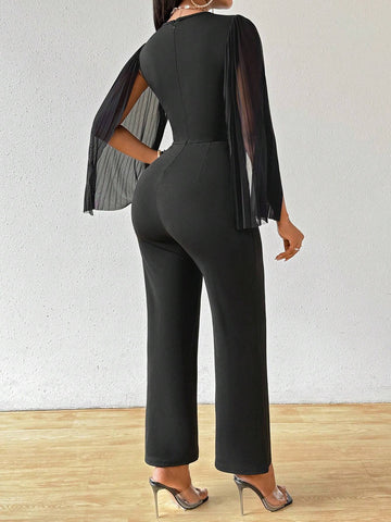 Women's Solid Color Simple Daily Cape Sleeve Jumpsuit