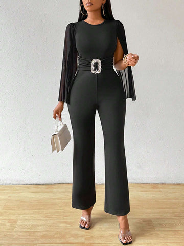 Women's Solid Color Simple Daily Cape Sleeve Jumpsuit