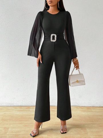 Women's Solid Color Simple Daily Cape Sleeve Jumpsuit