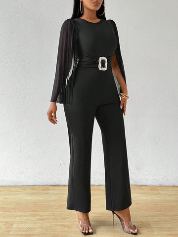 Women's Solid Color Simple Daily Cape Sleeve Jumpsuit