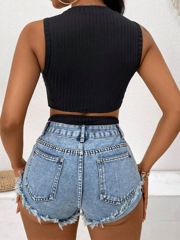 Women's Solid Color Simple Hollow Out Bodysuit For Daily Wear