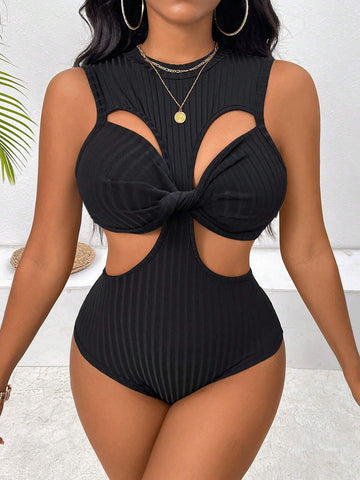 Women's Solid Color Simple Hollow Out Bodysuit For Daily Wear