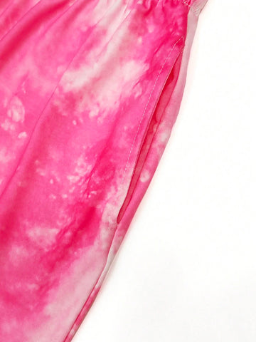 Women's Solid Color Top & Tie-Dye Pants Two Piece Set