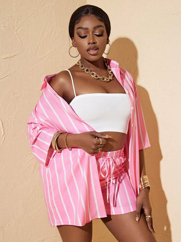 Women's Stripe Shirt And Shorts Two-Piece Set