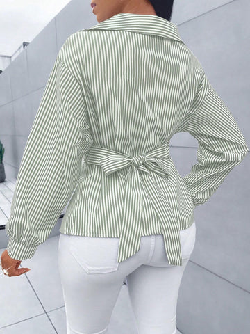 Slayr Women's Striped Print Button Front Shirt,