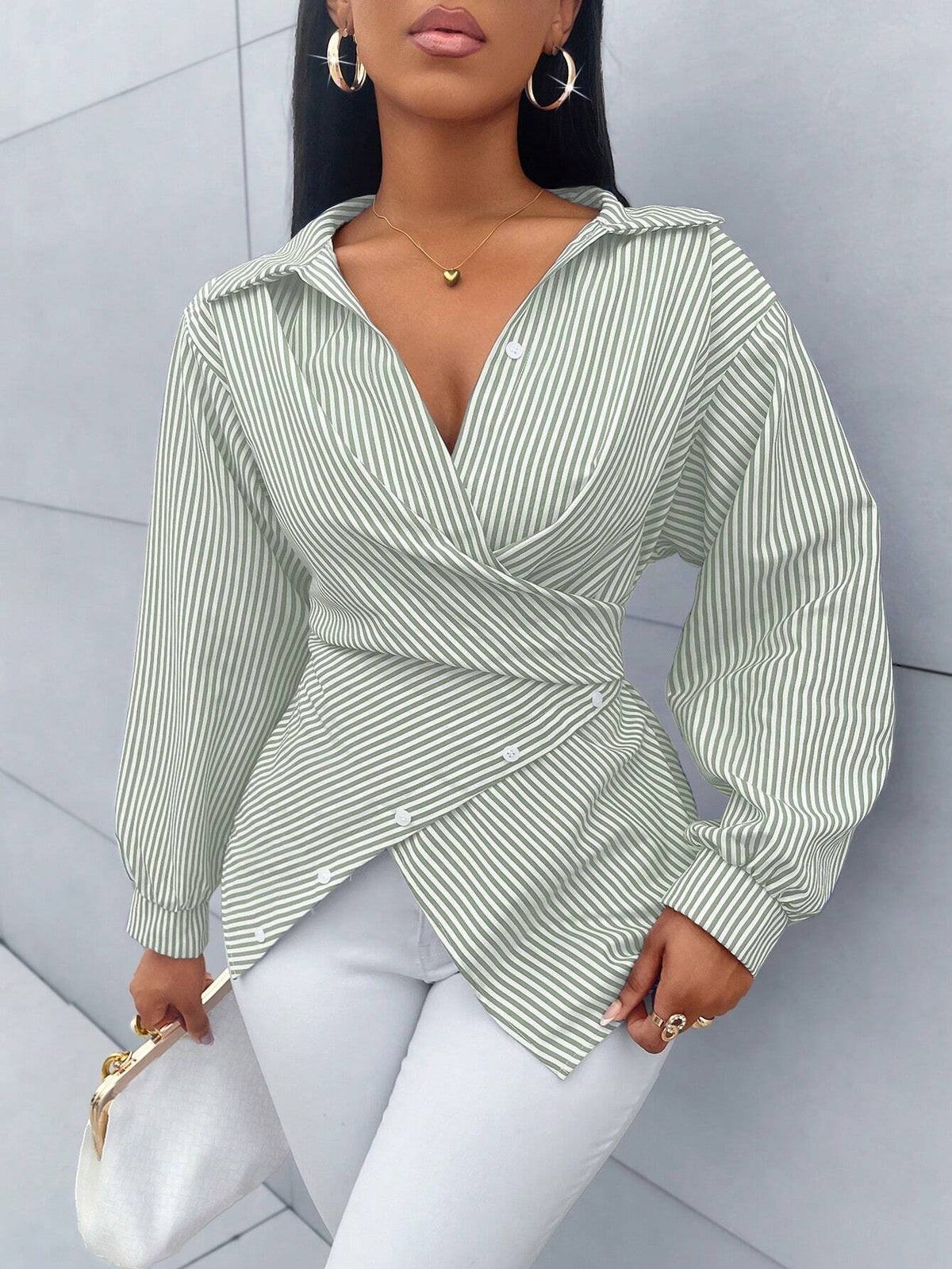 Slayr Women's Striped Print Button Front Shirt,