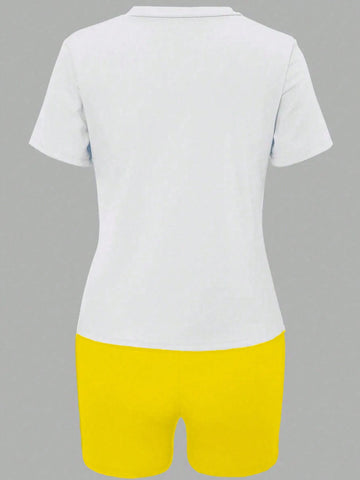 Women's Summer Casual Graphic T-Shirt And Shorts Matching Set