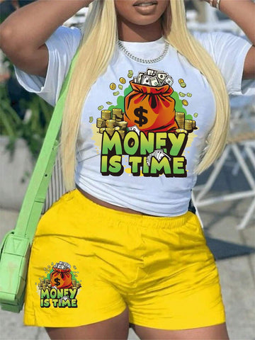 Women's Summer Casual Graphic T-Shirt And Shorts Matching Set