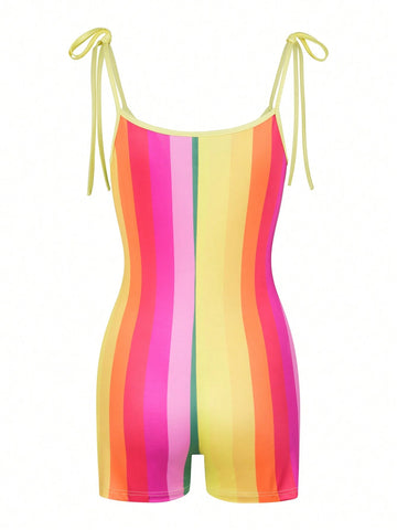 Women's Summer Fashion Striped Color Block Sleeveless Bodysuit