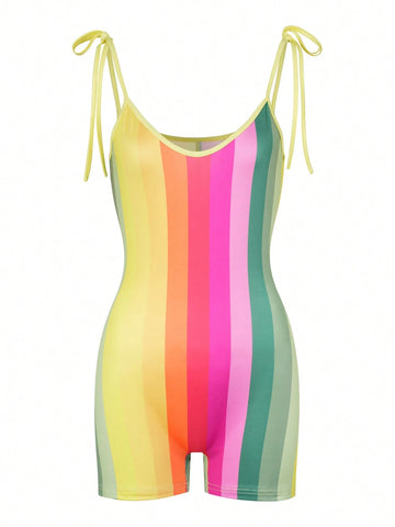 Women's Summer Fashion Striped Color Block Sleeveless Bodysuit
