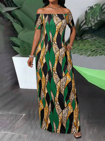 Women's Summer Leopard Print Straight Loose One-Shoulder Dress With Pockets