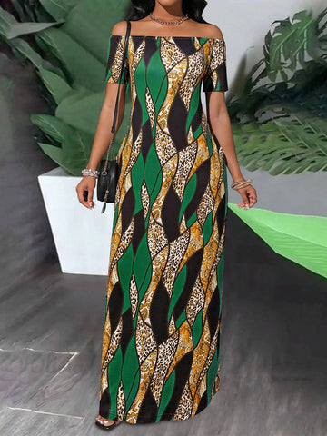 Women's Summer Leopard Print Straight Loose One-Shoulder Dress With Pockets