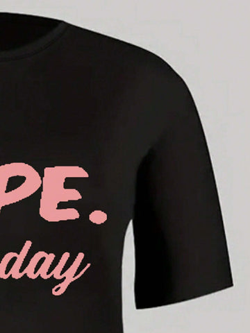 Women's Summer Slim Fit 2pcs/Set Letter Printed Round Neck Short Sleeve T-Shirt And Shorts