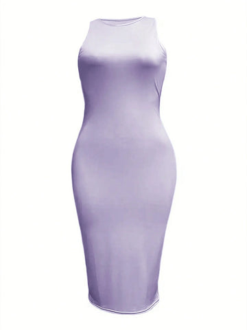 Women's Summer Solid Colored Round Neck Sleeveless Bodycon Tank Dress