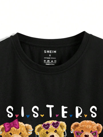 Women's Teddy Bear & Letter Print 2pcs/Set