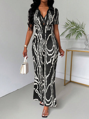 Women's Wave Pattern Printed 2-Piece Set