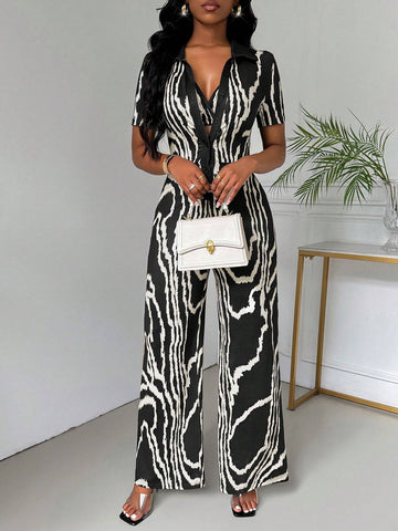 Women's Wave Pattern Printed 2-Piece Set