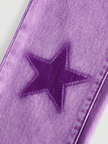 Small) Girls Cotton Washed Denim Jeans With Star Pattern, Casual Outdoor Fashion