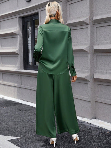 Button Front Shirt & Wide Leg Pants