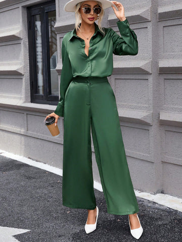 Button Front Shirt & Wide Leg Pants