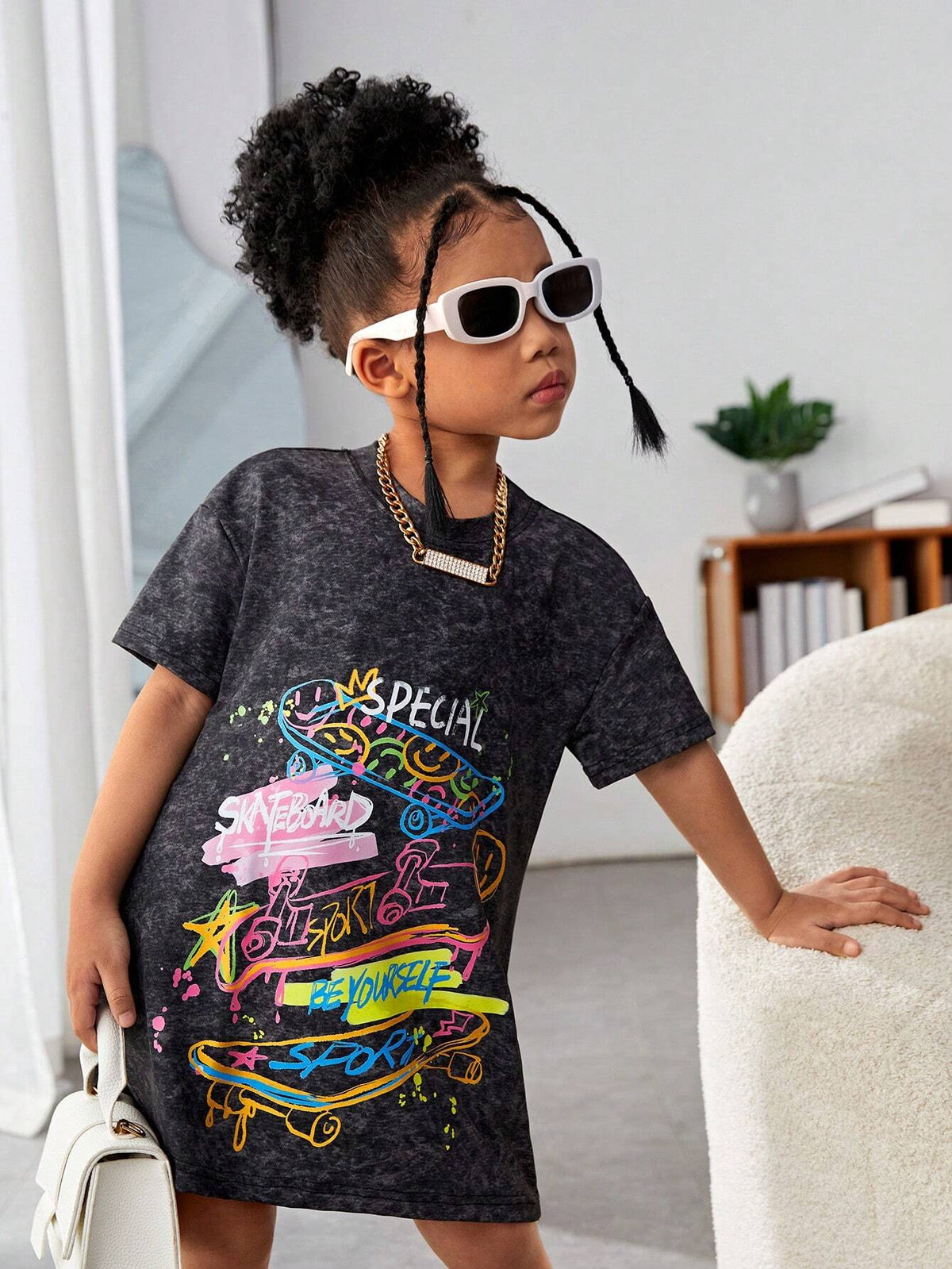 Streecool Kids Girls' Basic Casual Skateboard Printed Sports Short Sleeve T-Shirt Loose Dress
