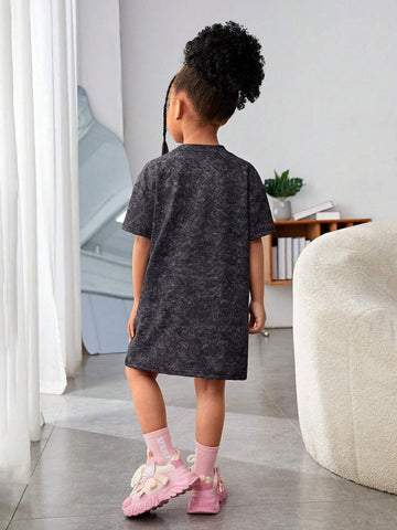 Streecool Kids Girls' Basic Casual Skateboard Printed Sports Short Sleeve T-Shirt Loose Dress