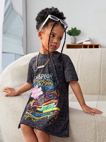 Streecool Kids Girls' Basic Casual Skateboard Printed Sports Short Sleeve T-Shirt Loose Dress