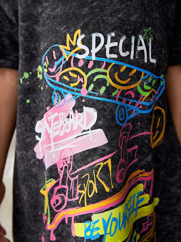 Streecool Kids Girls' Basic Casual Skateboard Printed Sports Short Sleeve T-Shirt Loose Dress