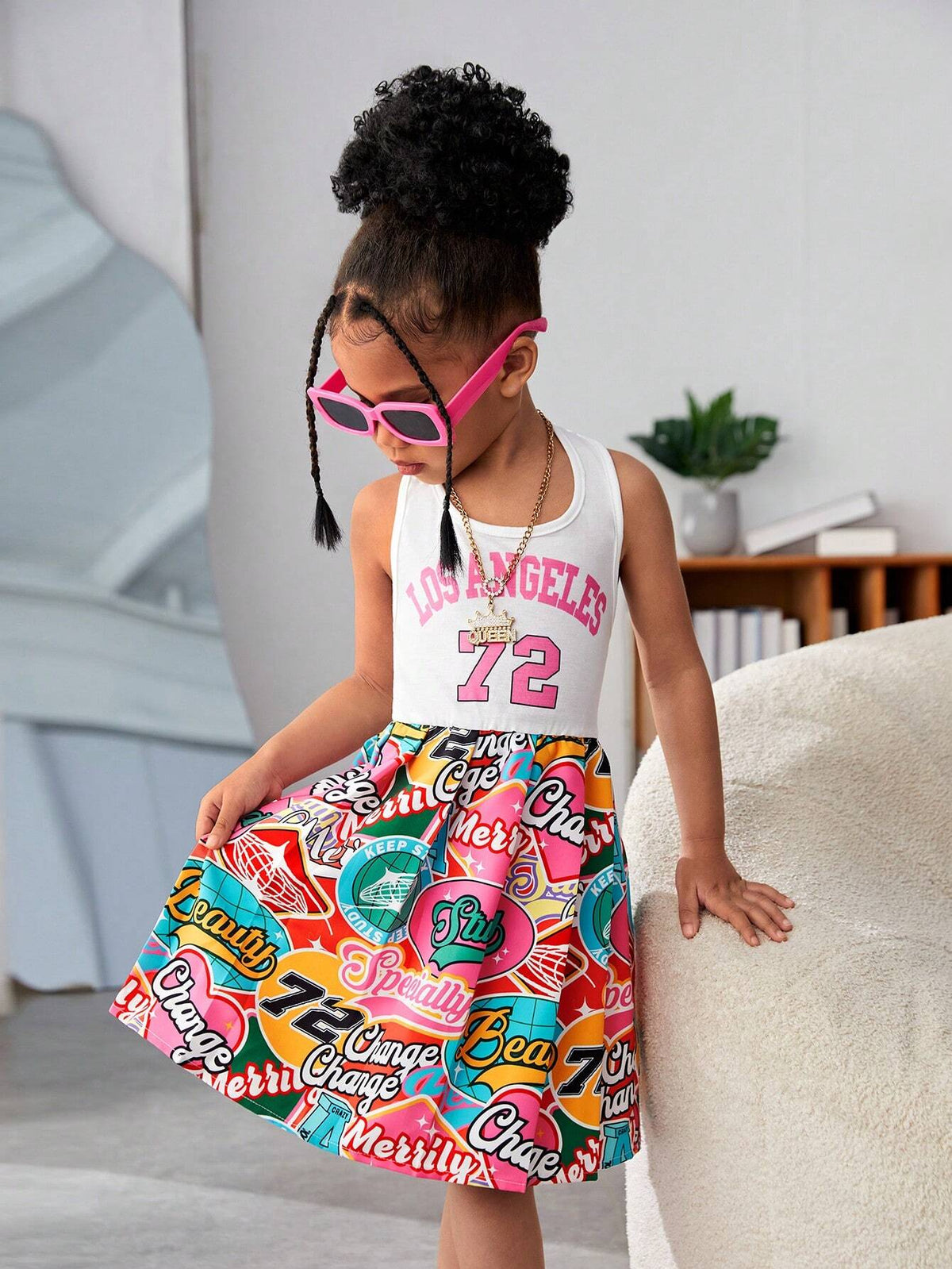 Streecool Kids Girls' Casual Basic Street Skateboard Print Sports Short Sleeve T-Shirt Loose Dress