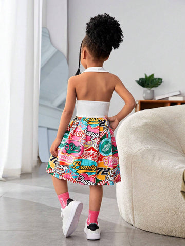 Streecool Kids Girls' Casual Basic Street Skateboard Print Sports Short Sleeve T-Shirt Loose Dress