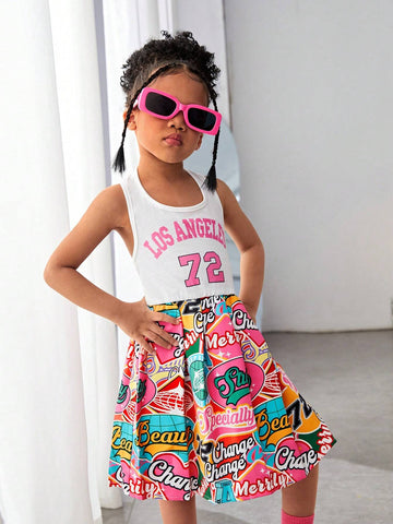 Streecool Kids Girls' Casual Basic Street Skateboard Print Sports Short Sleeve T-Shirt Loose Dress