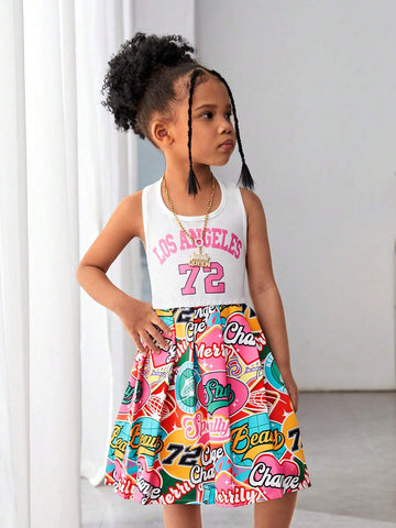 Streecool Kids Girls' Casual Basic Street Skateboard Print Sports Short Sleeve T-Shirt Loose Dress