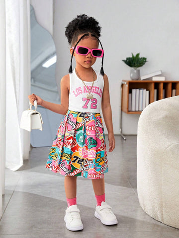 Streecool Kids Girls' Casual Basic Street Skateboard Print Sports Short Sleeve T-Shirt Loose Dress