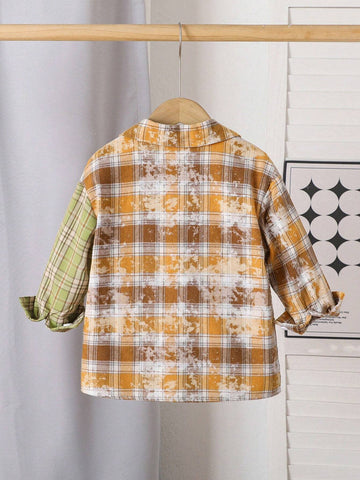 Streecool Kids Girls Ditsy Floral Casual Lace Trim Round Neck Blouse For Vacation, Suitable For Outings