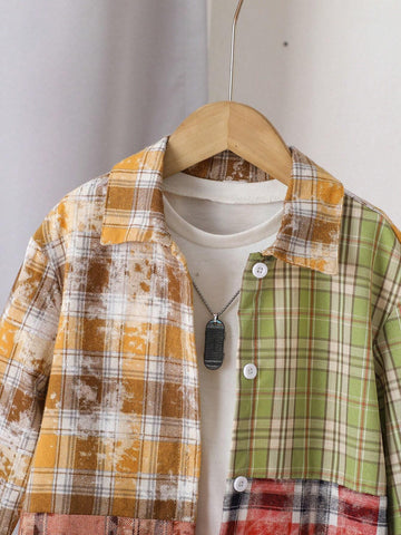 Streecool Kids Girls Ditsy Floral Casual Lace Trim Round Neck Blouse For Vacation, Suitable For Outings