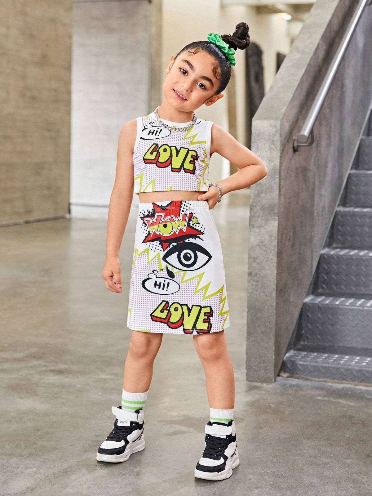 Streecool Kids Girls' Knitted Printed Skirt Set, Trendy & Cool, 2pcs/Set