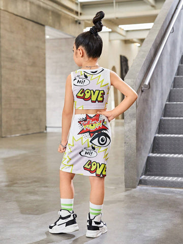 Streecool Kids Girls' Knitted Printed Skirt Set, Trendy & Cool, 2pcs/Set